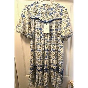 NWT -VOY Women’s  Fringe Trimmed/Yoke Hem Ruffle Short Sleeve Swing Size Small